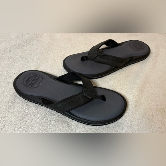 Men’s Skechers Relaxed Fit Memory Foam 360 Black Flip Flops Size 13 - Picture 1 of 7